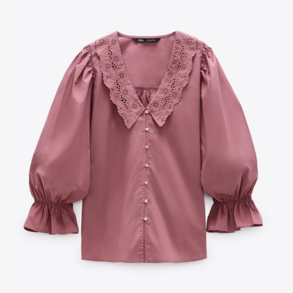 Zara Pink Lace Trim Blouse